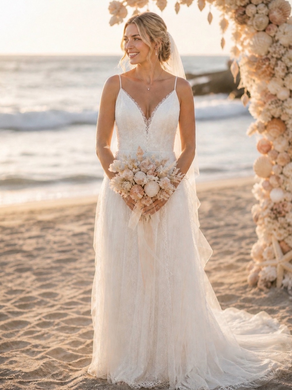 Hebeos White/Ivory Lace Gown
